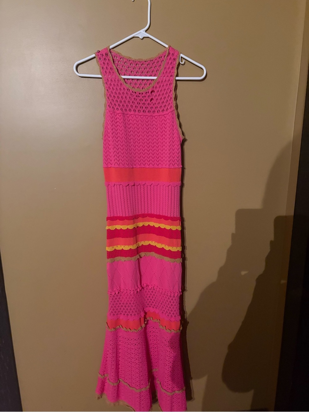 Milly Hot Pink Maxi Dress with Orange and Yellow Stripes